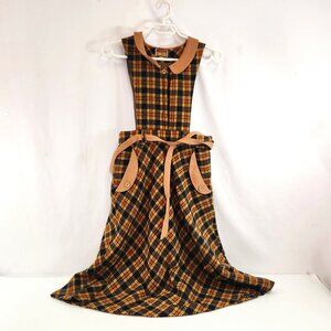 Vintage Check Plaid Overall Dress  DISCO Wool